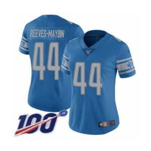 Women's Detroit Lions #44 Jalen Reeves-Maybin Blue Team Color Vapor Untouchable Limited Player 100th Season Football Jersey