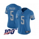 Women's Detroit Lions #5 Matt Prater Blue Team Color Vapor Untouchable Limited Player 100th Season Football Jersey