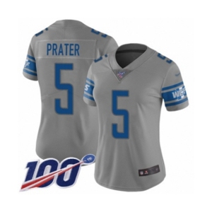 Women's Detroit Lions #5 Matt Prater Limited Gray Inverted Legend 100th Season Football Jersey