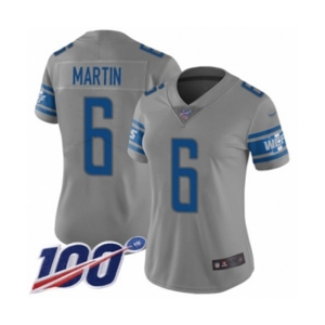 Women's Detroit Lions #6 Sam Martin Limited Gray Inverted Legend 100th Season Football Jersey