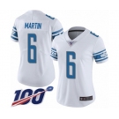 Women's Detroit Lions #6 Sam Martin White Vapor Untouchable Limited Player 100th Season Football Jersey