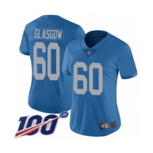 Women's Detroit Lions #60 Graham Glasgow Blue Alternate Vapor Untouchable Limited Player 100th Season Football Jersey