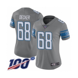 Women's Detroit Lions #68 Taylor Decker Limited Steel Rush Vapor Untouchable 100th Season Football Jersey