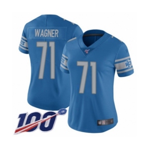 Women's Detroit Lions #71 Ricky Wagner Blue Team Color Vapor Untouchable Limited Player 100th Season Football Jersey
