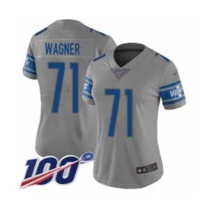 Women's Detroit Lions #71 Ricky Wagner Limited Gray Inverted Legend 100th Season Football Jersey