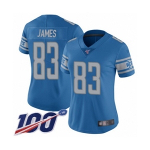 Women's Detroit Lions #83 Jesse James Blue Team Color Vapor Untouchable Limited Player 100th Season Football Jersey