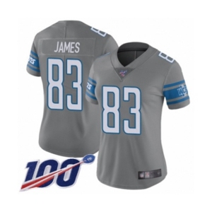 Women's Detroit Lions #83 Jesse James Limited Steel Rush Vapor Untouchable 100th Season Football Jersey