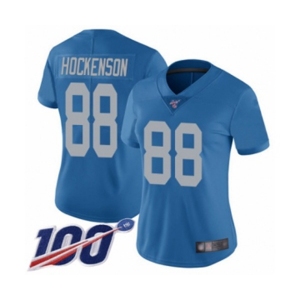 Women's Detroit Lions #88 T.J. Hockenson Blue Alternate Vapor Untouchable Limited Player 100th Season Football Jersey