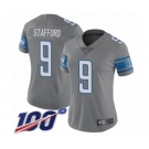 Women's Detroit Lions #9 Matthew Stafford Limited Steel Rush Vapor Untouchable 100th Season Football Jersey