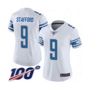 Women's Detroit Lions #9 Matthew Stafford White Vapor Untouchable Limited Player 100th Season Football Jersey