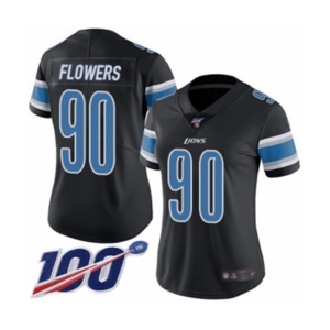 Women's Detroit Lions #90 Trey Flowers Limited Black Rush Vapor Untouchable 100th Season Football Jersey