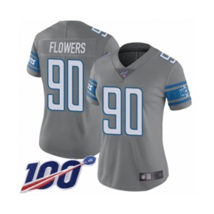Women's Detroit Lions #90 Trey Flowers Limited Steel Rush Vapor Untouchable 100th Season Football Jersey
