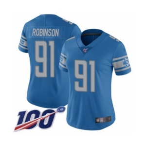 Women's Detroit Lions #91 A'Shawn Robinson Blue Team Color Vapor Untouchable Limited Player 100th Season Football Jersey