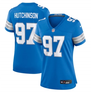 Women's Detroit Lions #97 Aidan Hutchinson Blue Stitched Jersey