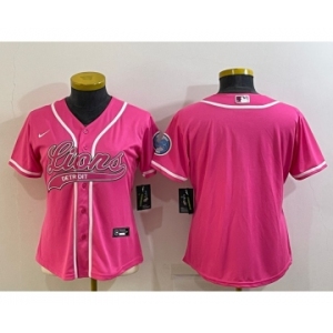 Women's Detroit Lions Blank Pink With Patch Cool Base Stitched Baseball Jersey
