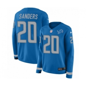 Women's Nike Detroit Lions #20 Barry Sanders Limited Blue Therma Long Sleeve NFL Jersey