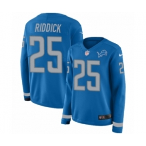 Women's Nike Detroit Lions #25 Theo Riddick Limited Blue Therma Long Sleeve NFL Jersey