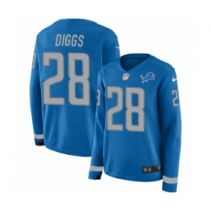 Women's Nike Detroit Lions #28 Quandre Diggs Limited Blue Therma Long Sleeve NFL Jersey
