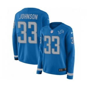 Women's Nike Detroit Lions #33 Kerryon Johnson Limited Blue Therma Long Sleeve NFL Jersey
