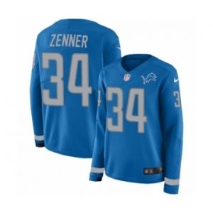 Women's Nike Detroit Lions #34 Zach Zenner Limited Blue Therma Long Sleeve NFL Jersey