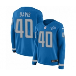 Women's Nike Detroit Lions #40 Jarrad Davis Limited Blue Therma Long Sleeve NFL Jersey