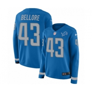 Women's Nike Detroit Lions #43 Nick Bellore Limited Blue Therma Long Sleeve NFL Jersey