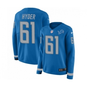 Women's Nike Detroit Lions #61 Kerry Hyder Limited Blue Therma Long Sleeve NFL Jersey