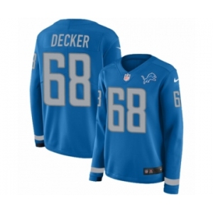 Women's Nike Detroit Lions #68 Taylor Decker Limited Blue Therma Long Sleeve NFL Jersey