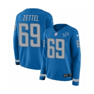 Women's Nike Detroit Lions #69 Anthony Zettel Limited Blue Therma Long Sleeve NFL Jersey