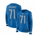 Women's Nike Detroit Lions #71 Ricky Wagner Limited Blue Therma Long Sleeve NFL Jersey