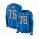 Women's Nike Detroit Lions #76 T.J. Lang Limited Blue Therma Long Sleeve NFL Jersey