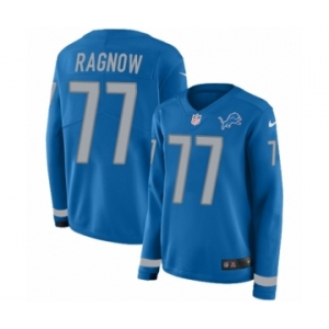 Women's Nike Detroit Lions #77 Frank Ragnow Limited Blue Therma Long Sleeve NFL Jersey