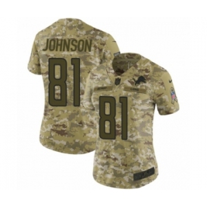 Women's Nike Detroit Lions #81 Calvin Johnson Limited Camo 2018 Salute to Service NFL Jersey