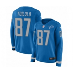 Women's Nike Detroit Lions #87 Levine Toilolo Limited Blue Therma Long Sleeve NFL Jersey