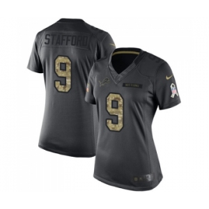 Women's Nike Detroit Lions #9 Matthew Stafford Limited Black 2016 Salute to Service NFL Jersey