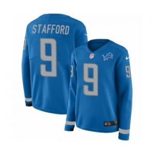 Women's Nike Detroit Lions #9 Matthew Stafford Limited Blue Therma Long Sleeve NFL Jersey