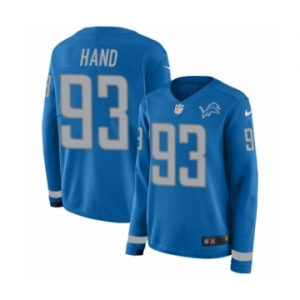 Women's Nike Detroit Lions #93 Da'Shawn Hand Limited Blue Therma Long Sleeve NFL Jersey