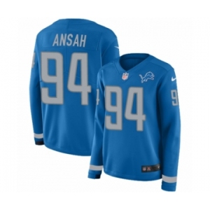 Women's Nike Detroit Lions #94 Ziggy Ansah Limited Blue Therma Long Sleeve NFL Jersey