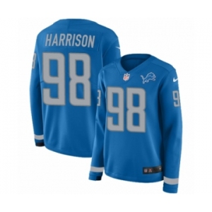 Women's Nike Detroit Lions #98 Damon Harrison Limited Blue Therma Long Sleeve NFL Jersey