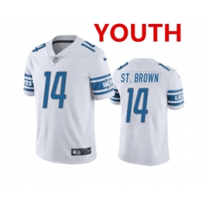 Youth Detroit Lions #14 mon-Ra St. Brown White Vapor Untouchable Limited Stitched Jersey