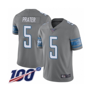 Youth Detroit Lions #5 Matt Prater Limited Steel Rush Vapor Untouchable 100th Season Football Jersey