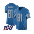 Youth Detroit Lions #81 Calvin Johnson Blue Team Color Vapor Untouchable Limited Player 100th Season Football Jersey
