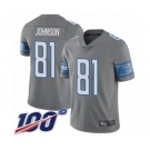 Youth Detroit Lions #81 Calvin Johnson Limited Steel Rush Vapor Untouchable 100th Season Football Jersey