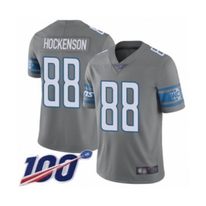 Youth Detroit Lions #88 T.J. Hockenson Limited Steel Rush Vapor Untouchable 100th Season Football Jersey