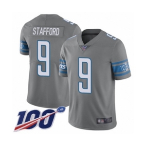 Youth Detroit Lions #9 Matthew Stafford Limited Steel Rush Vapor Untouchable 100th Season Football Jersey