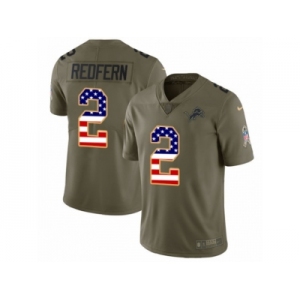 Youth Nike Detroit Lions #2 Kasey Redfern Limited Olive USA Flag Salute to Service NFL Jersey