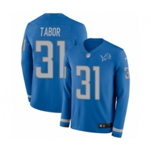 Youth Nike Detroit Lions #31 Teez Tabor Limited Blue Therma Long Sleeve NFL Jersey
