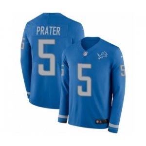 Youth Nike Detroit Lions #5 Matt Prater Limited Blue Therma Long Sleeve NFL Jersey