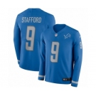 Youth Nike Detroit Lions #9 Matthew Stafford Limited Blue Therma Long Sleeve NFL Jersey