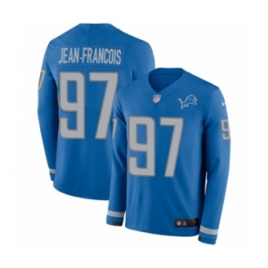 Youth Nike Detroit Lions #97 Ricky Jean Francois Limited Blue Therma Long Sleeve NFL Jersey